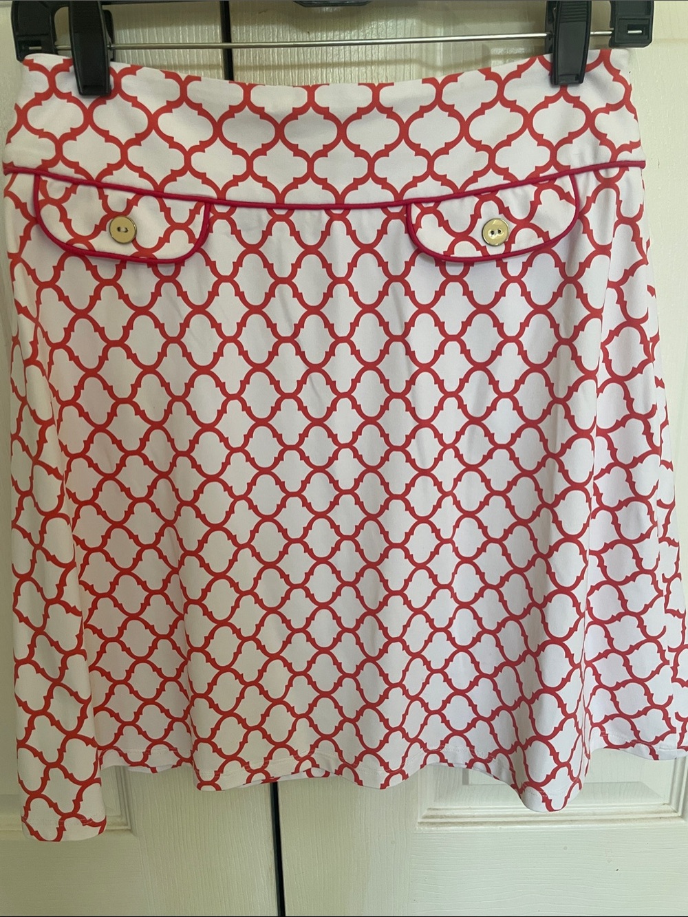 J. McLaughlin White and Coral Geometric Mini Skirt